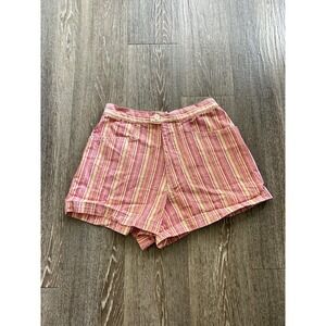 Vintage High Waist Pink Orange Pin Stripe Shorts 90s Retro Kidcore
